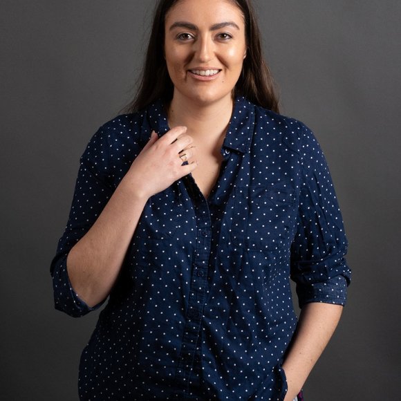 Navy Polka Dot Button Down by St. John's Bay - Picture 1 of 8